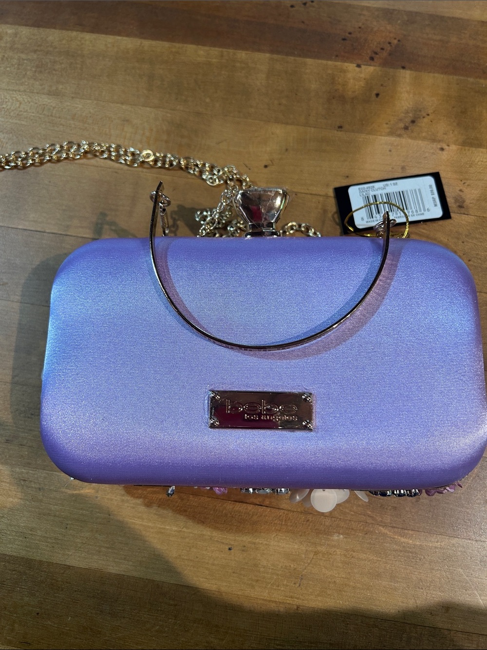 bebe Lavender Floral Sequin Embellished Evening Clutch - Picture 5 of 5